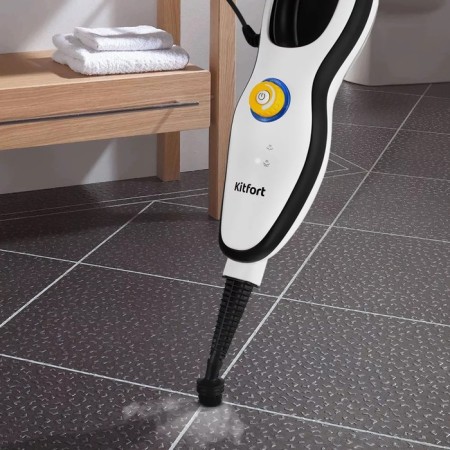Steam mop KitFort KT-1045, 1500 watts, 370 ml, cord 8 m, white-hourly-6