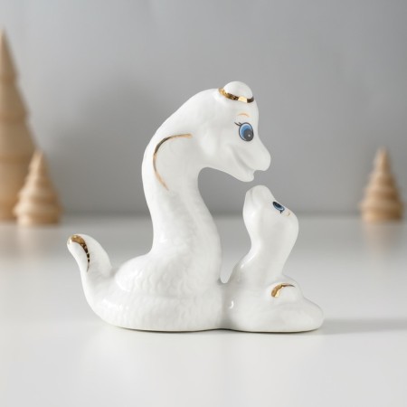 Souvenir Ceramics "Pope Snake and Baby" White with gold 4x9x8 cm-1