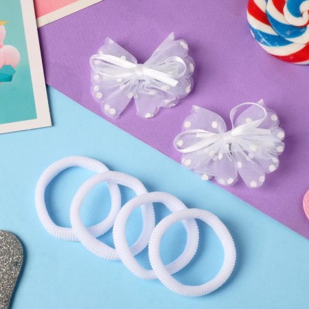 Hair set "Karapunka" (4 elastic bands, 2 clamps) Bowlet Atlas, 5.5x3.5 cm, white-1