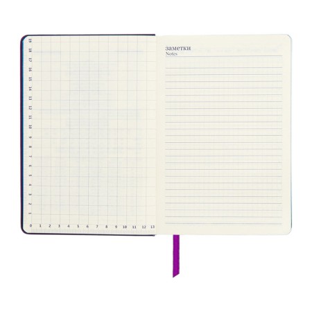 Leduced Diary A5, 140l, cage, leatherette, elastic band, blue cut, purple-10