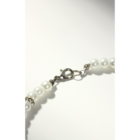 Pearl beads "Bride" with rhinestones, ball No. 4, white color, l = 43.5 cm-3