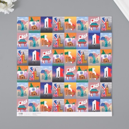 Scrapbooking Paper "Travel" density 180 grams set 5 pcs 30.5x32 cm-2