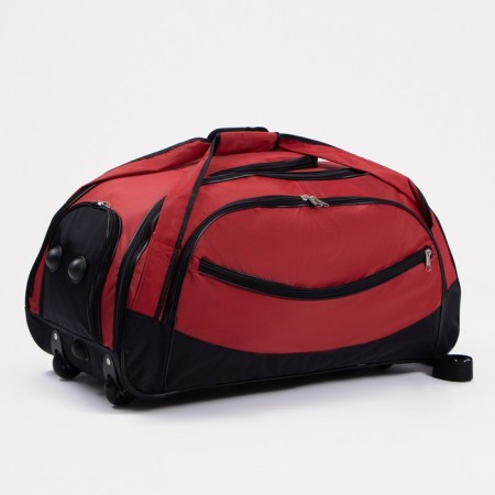 Road bag on wheels, a lightning department, shoe department, 3 outer pockets, a long belt, black/red color