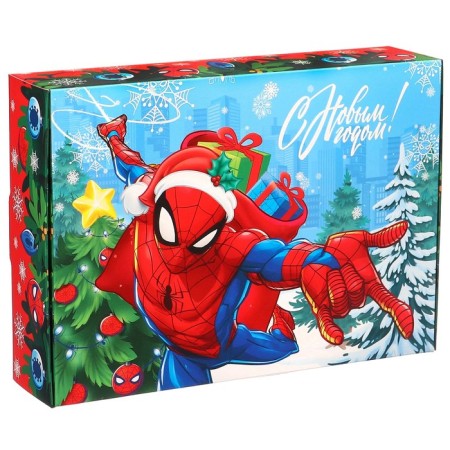 The box is folding, "Happy New Year", 21 x 15 x 5 cm, spider-man-4