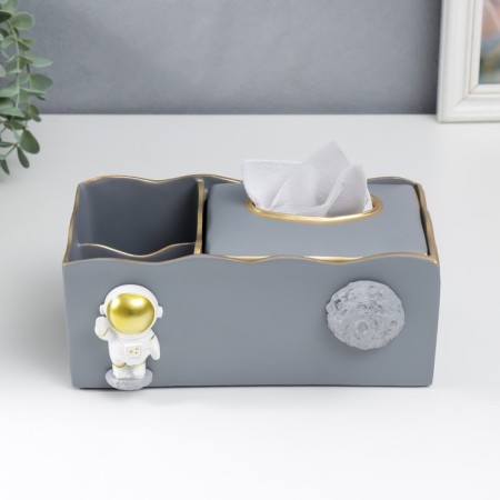 Stand+napkin holder Polystone "Cosmonaut" gray 9.5x12x24 cm