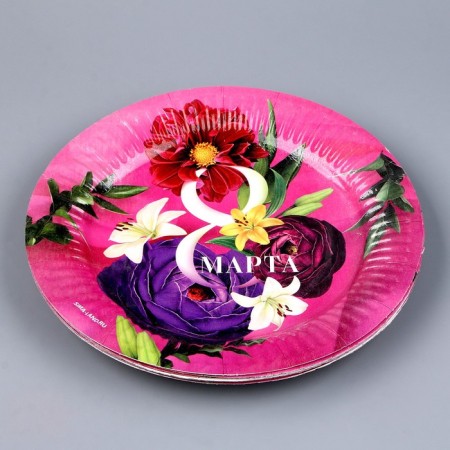 Disposable paper plate "since March 8", 18 cm-2