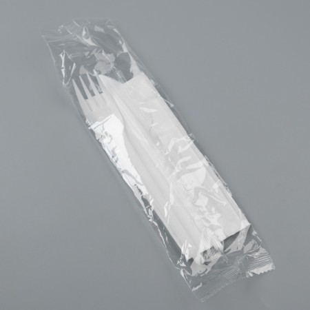 A set of disposable dishes "White" fork, knife, toothpick, napkin, 16.5 cm-1