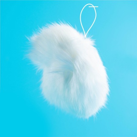 Pompon from natural fur of a hare, size 1 pc: 9 cm, white color-2