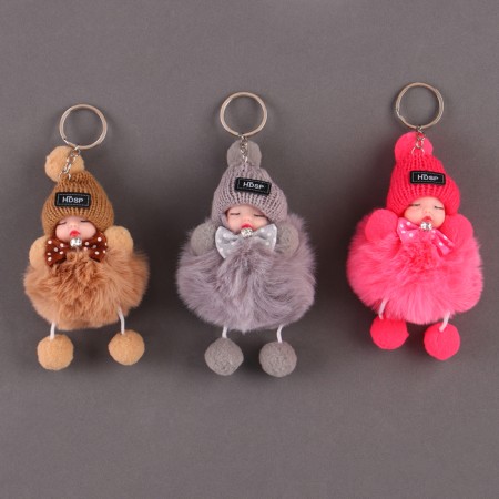 Soft toy "Doll" in a hat, on a key fob, 11 cm, color mix-6
