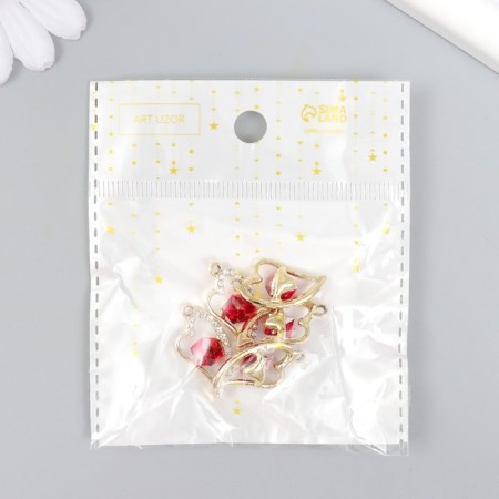 Decor for creativity metal, rhinestones "curved heart with a cube" red, gold 1x1.3x2.4 cm 989120-3