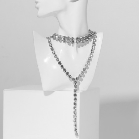 The necklace "Vespers" three rows, the color is white in silver, 45 cm-2