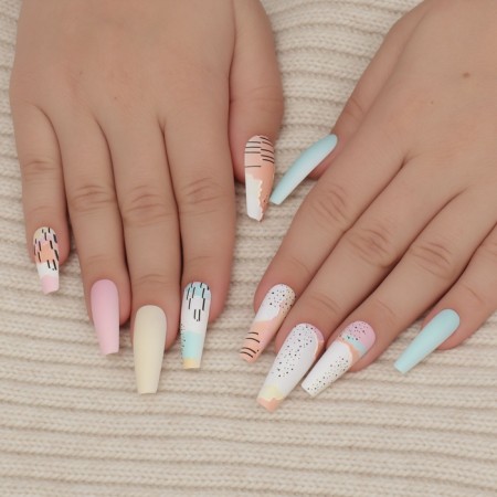 Follow nails "Abstraction", 12 pcs, with adhesive plates, ballerina form, multi -colored-8