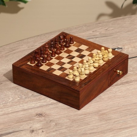 Checking chess with drawers, board 20x20 cm, shisham tree
