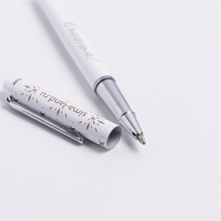 Metal pen with a cap “Happiness!”, Metal, blue paste, 0.8 mm-3