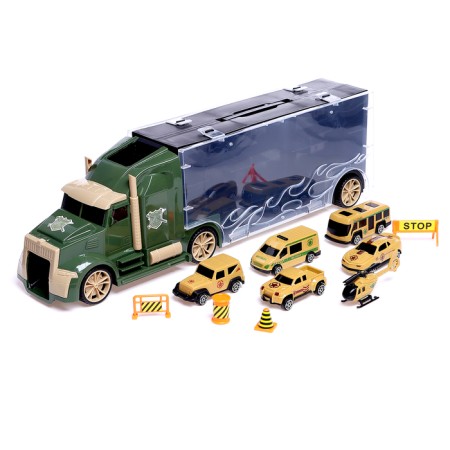 Truck "Carrier", included 6 cars and road signs-3