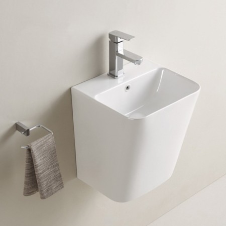 Hanging sink Comforty 500q, monoblock, rectangular, white color