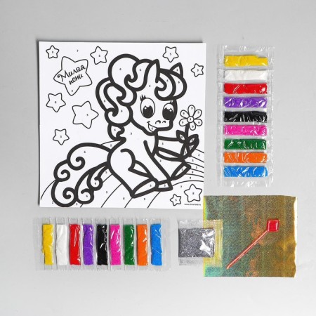 Frescoes with sparkles and foil "Pony" + 9 flowers of sand 4 g, sparkles - 2 g-3