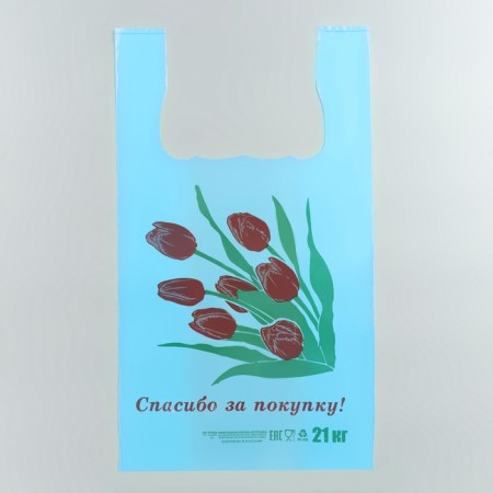 T -shirt package, polyethylene "tulips", blue 26 x 48 cm, 12 μm