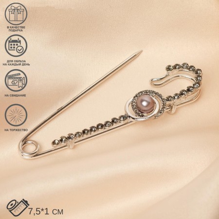 Pin "Classic" ovala with pearls, 7.5 cm, gray color in silver-2