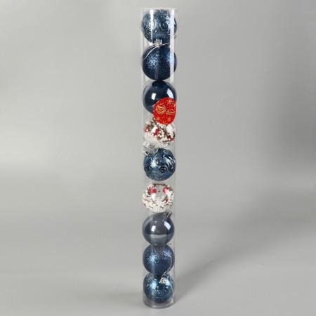 Set of balls plastic D-6 cm, 9 pcs "Melody" twigs shine pattern, blue-1