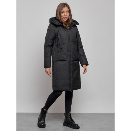 Coat insulated winter female, size 48, black color-1