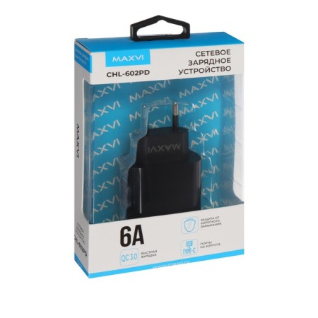 Network charger Maxvi CHL-602PD, USB/USB-C, 6 A, 30 W, fast charging, black-3