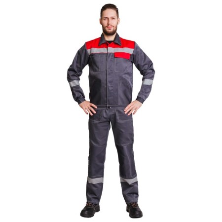 Costume, p/overalls+jacket, cotton/polyester, gray/red color, size 48-50/170-176