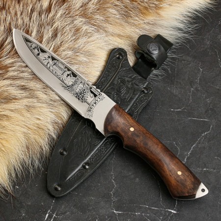 Caucasian knife, tourist "Golden Eagle" with scabbard, steel - 40x13, handle - nut, 14.5 cm