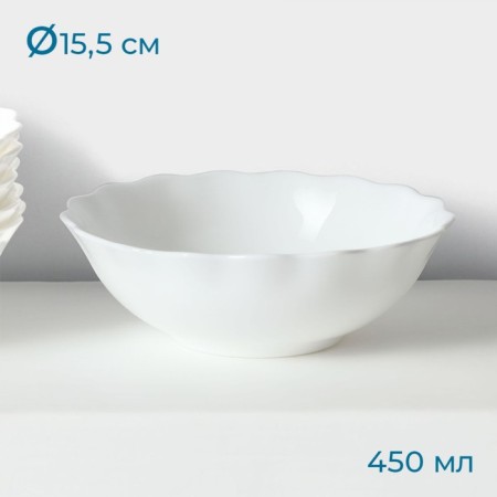 Set of salad bowls "Diva", 15.5 × 5 cm, 6 pcs, glass -ceramic, white color-1