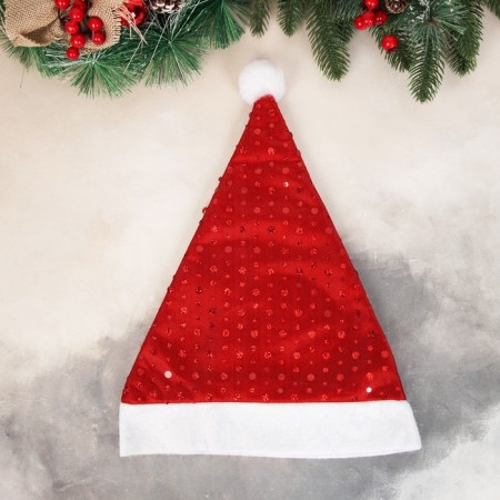 New Year's cap "Festive drops" 28x35 cm, red