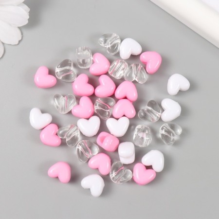 Plastic beads "Heart. Pink, white, transparent" set of 20 g 1.2x0.9x0.8 cm