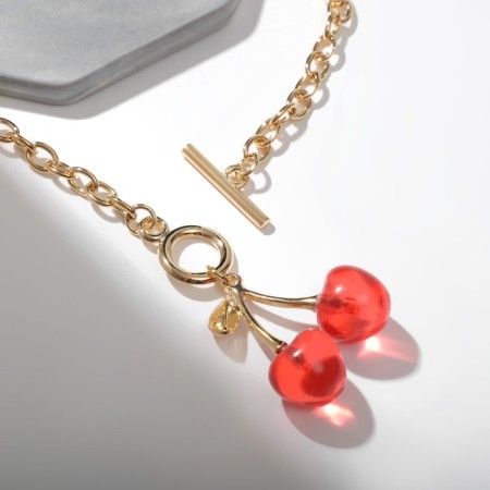 Piece "chain" Vishni branch, red color in gold, 45 cm-1