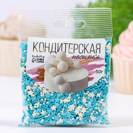 Sprinking confectionery, mix in color glaze "White, blue, blue", 50 g-1