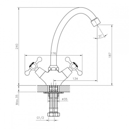 DecoroOM DR54028 kitchen mixer, two -wound, pour length 134 mm, chrome-1