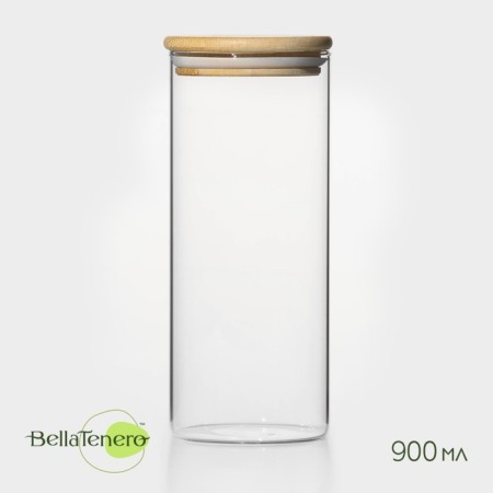 Glass Bank for bulk products with bamboo lid Bellatenero Eco, 900 ml, 8.5 × 20.5 cm