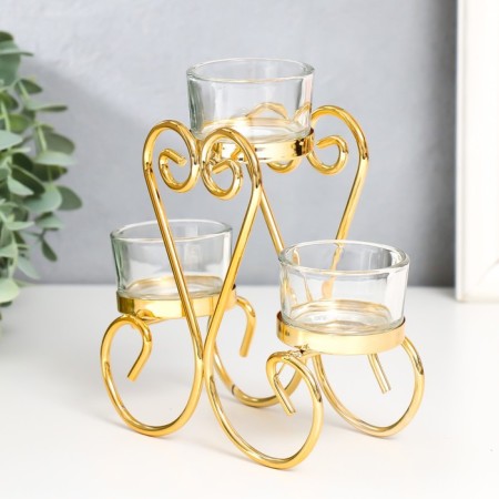 Summary metal, glass for 3 candles "curls" d-4.5 cm gold 14x7.5x15 cm-3