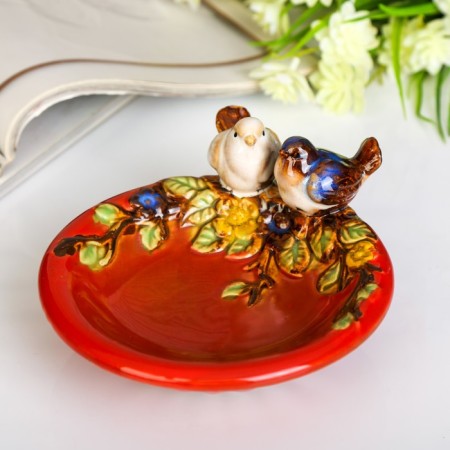 Souvenir ceramics stand "Birds on a plate" 7x13.5x14.5 cm-2