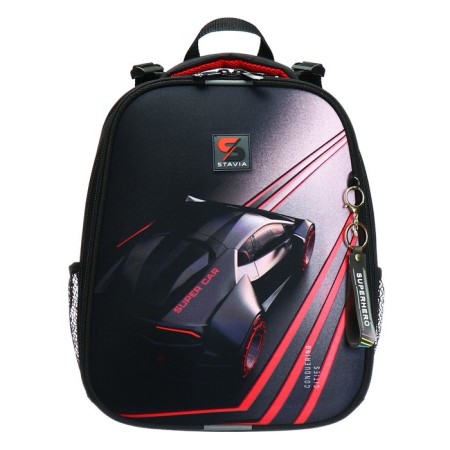 School backpack 38 x 30 x 16 cm, ergonomic back, Stavia "Super Car", black/red-2