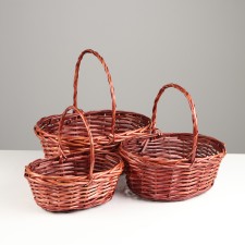 Set of wicker baskets, 38x30xh14/35cm, 33x25xh12.5/30cm, 28x20x11/h25 cm, 3 pcs, willow