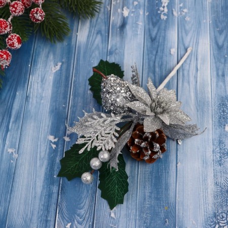 Decor "Winter Dreams" Silver Flower and Leaves, 16 cm