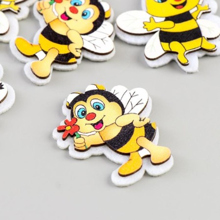 Decor for creativity wood, felt "Bee" set 6 pcs 4x3.8 cm-1