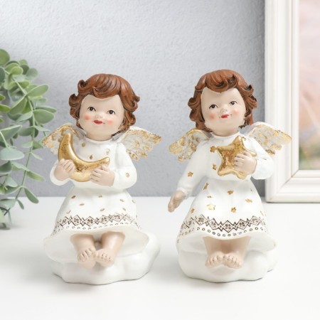 Polystone souvenir "Angel in a dress with patterns, holds a month/star" MIX 9.5x9.5x15 cm