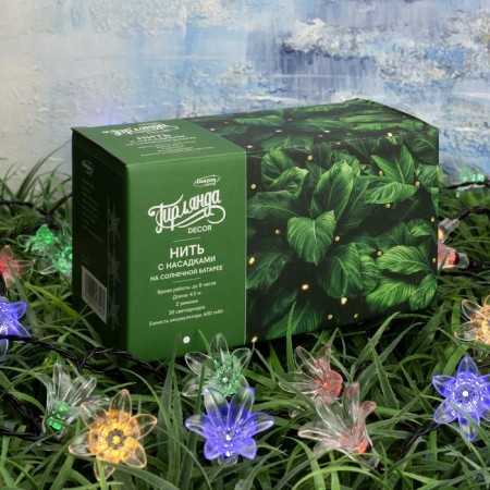 Garland “thread” 4.5 m with nozzles “flowers”, IP44, dark thread, 30 LED, glow of multi, 2 modes, solar battery-8