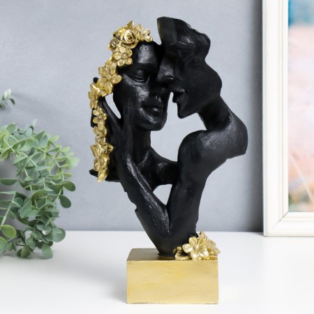 Souvenir Polystone Bust "couple - passion. Flowers" black with gold 6.5x18.5x30.5 cm