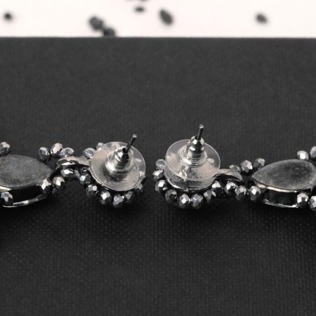 Hanging earrings with rhinestones "Dolce Vita" shine, white-gray color in silver-1