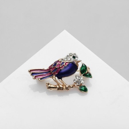Brooch "Bird on a twig", colored in gold-1