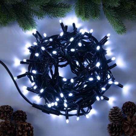 Garland “thread” 10 m, IP65, UMS, dark rubber thread, 100 LED, white glow, 220 V