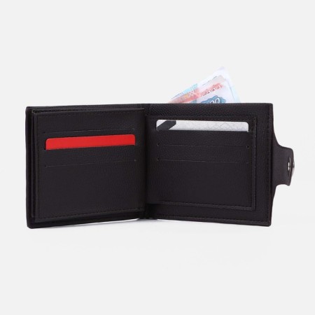 Male purse on a magnet, department for bills, for coins, for maps, dark brown color-3