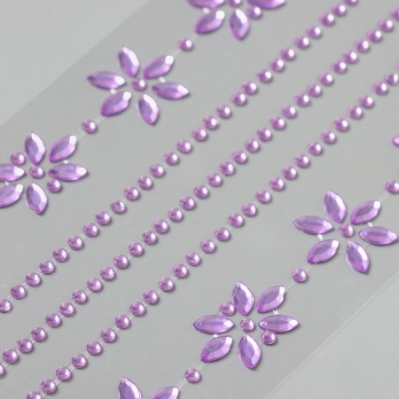 Sticker of rhinestone plastic tattoo on the body "Flower application" Violet set 2 sheets 18x8 cm 10536-2