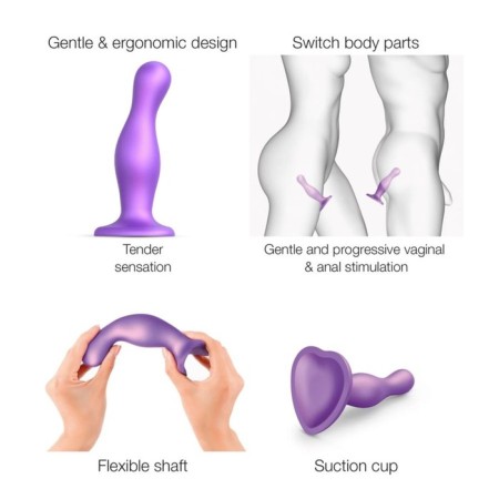 STRAP-ON -M DILDO PLUG Fallomitator curved, violet metallic l, 16.5 cm-3
